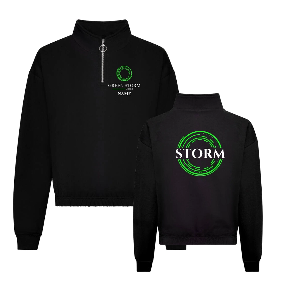 Green Storm Cropped Zip Sweat (Deep Black)