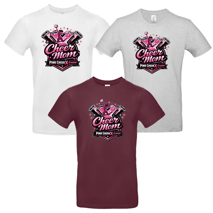 Pink Cheer X-treme Cheermom Shirt (Heather Grey/White/ Burgundy)