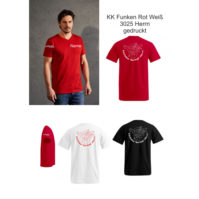 Premium V-Neck T-Shirt bedruckt mit KK Funken und Namen