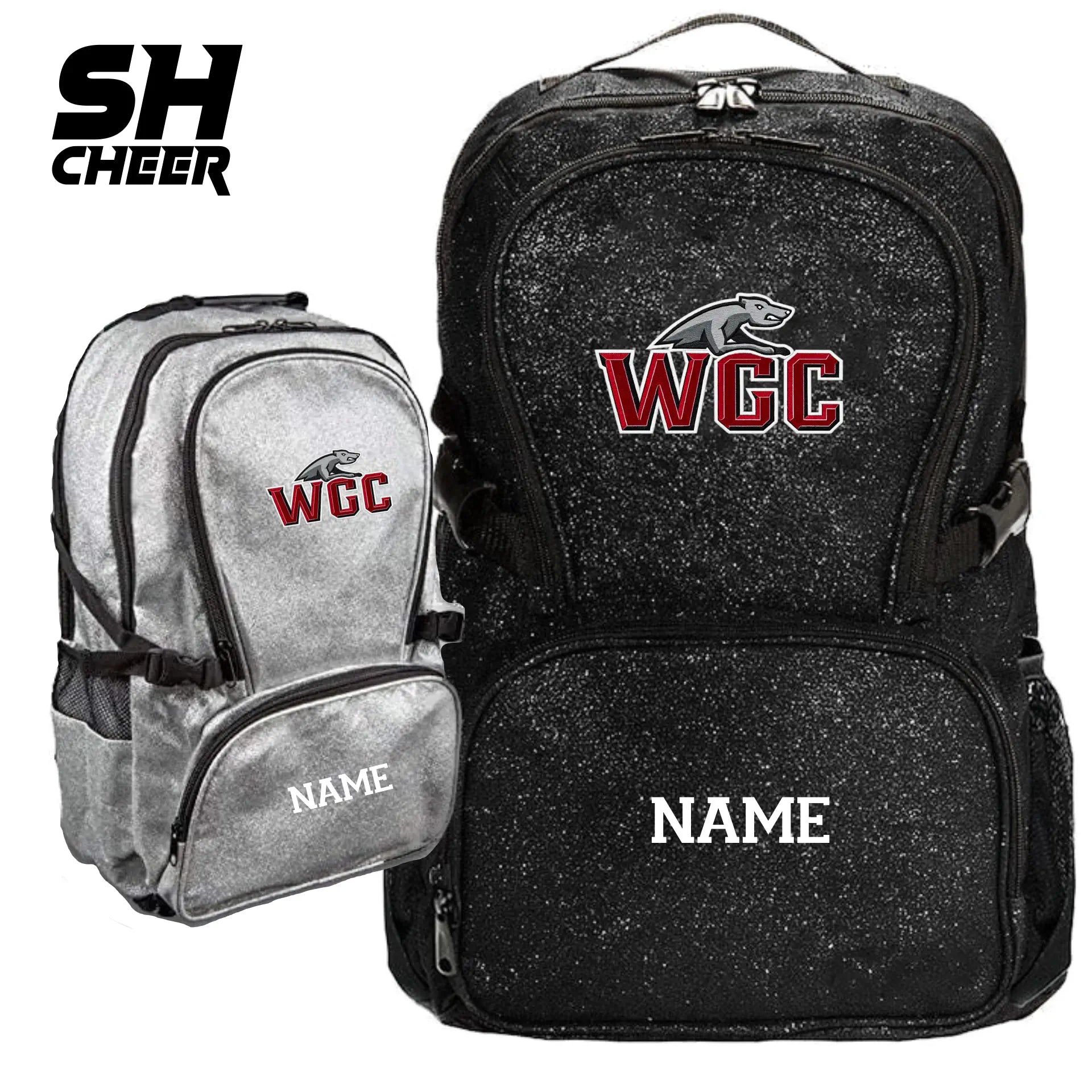 WGC SHCheer Glitter Backpack - Black/ White