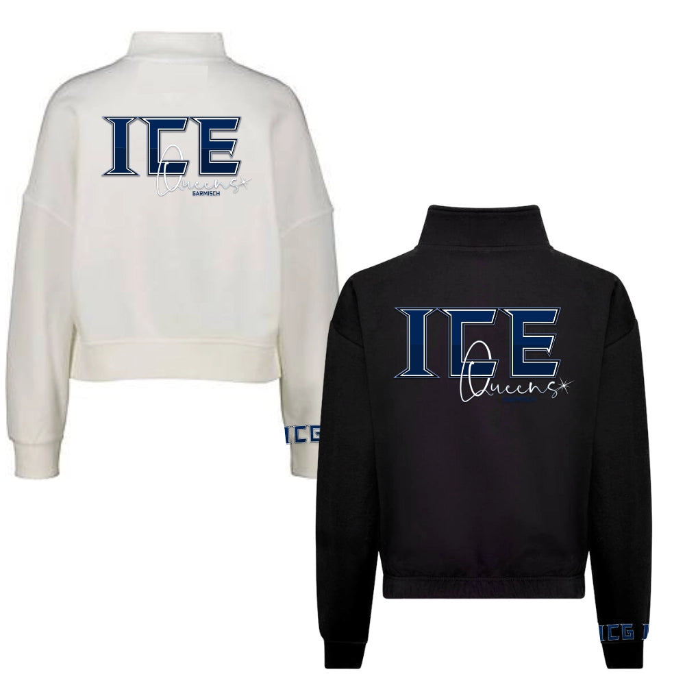 Icequeens Cropped Zip Sweat (Deep Black/Arctic White)