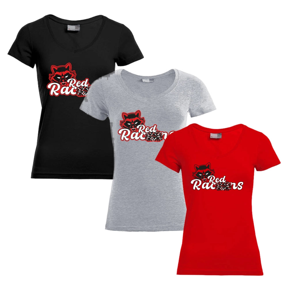 Red Racoons Slim Fit V-Neck Shirt (Black/Heather Grey/Fire Red)
