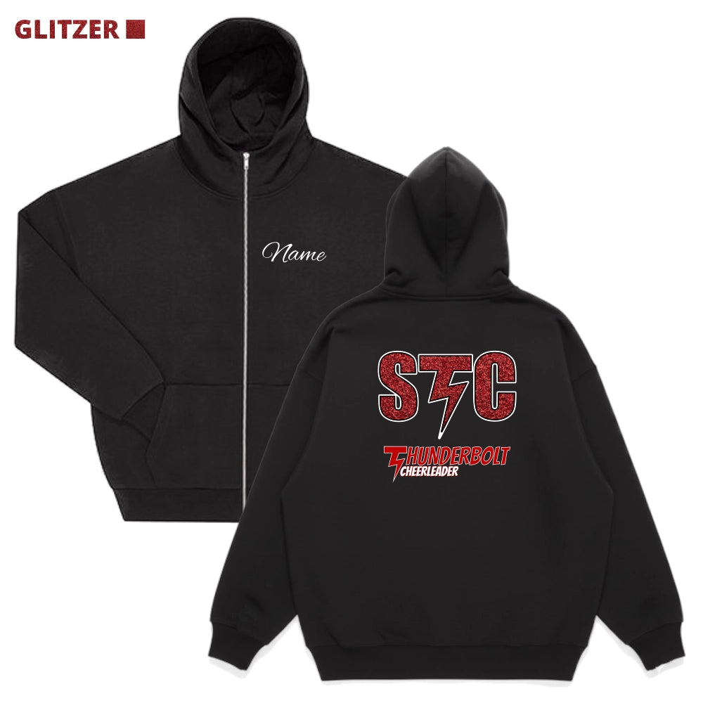 Thunderbolt Cheerleader Glitzer Oversized hooded Jacke (Black)