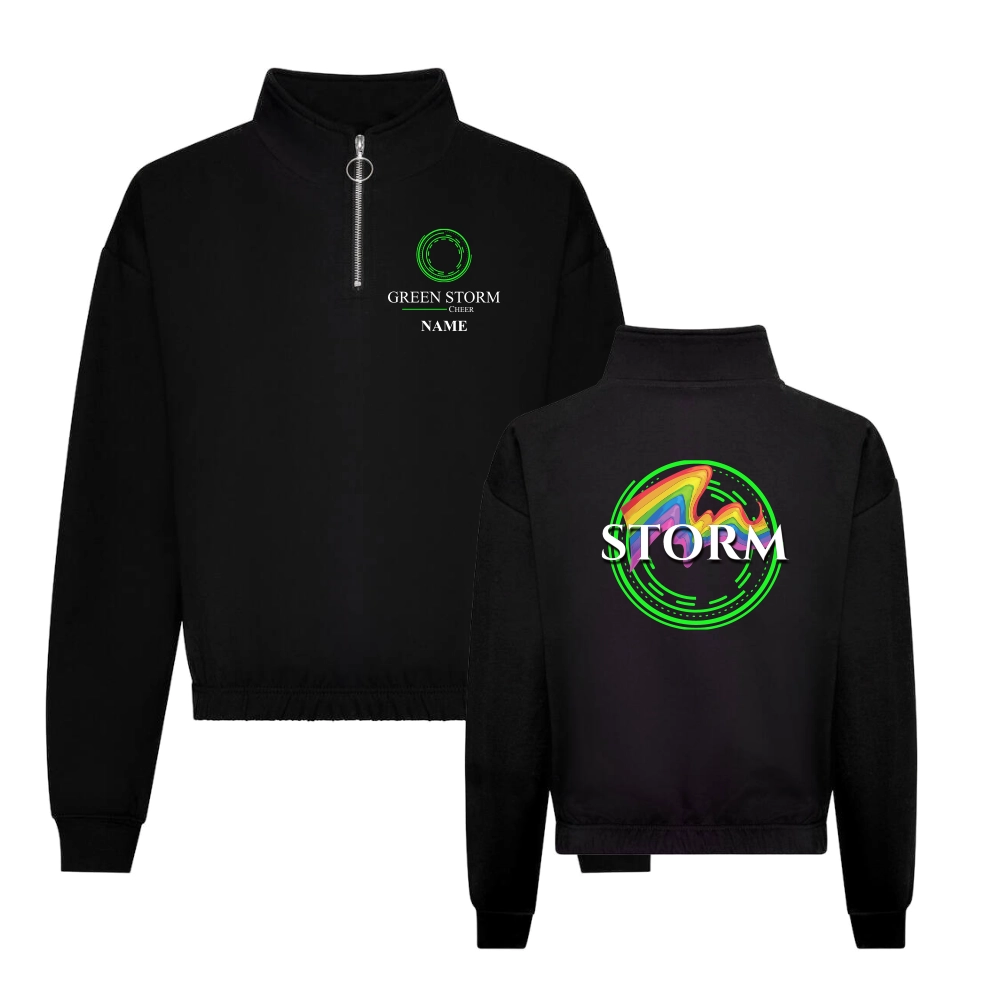 Green Storm Cropped Zip Sweat Rainbow (Deep Black)