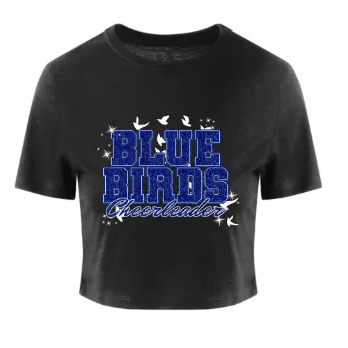 Blue Birds Cropped Shirt (Black)