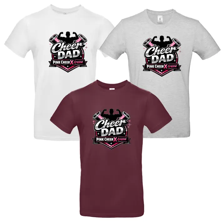 Pink Cheer X-treme Cheerdad Shirt (Heather Grey/White/ Burgundy)