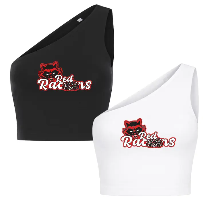 Red Racoons Womans One Shoulder Top (White/Black)