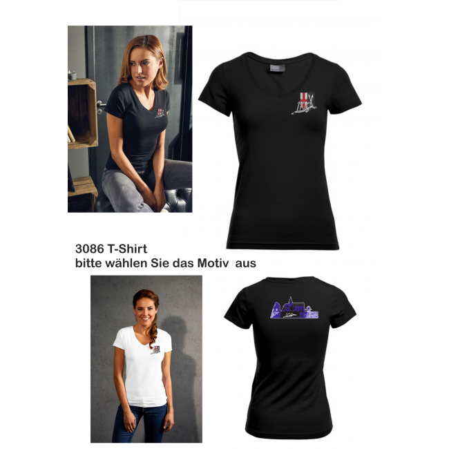 WOMAN Slim Fit V-Neck Shirt - TUS St. Sebastian bestickt oder bedruckt