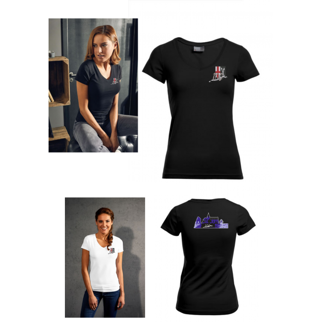WOMAN Slim Fit V-Neck Shirt - TUS St. Sebastian bestickt oder bedruckt